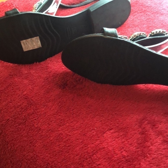 Black Embellished Flat Leather Sandals 37 - Picture 3 of 6